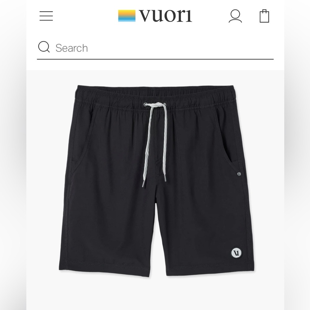 Vuori Men’s Kore shorts, 9”, size Large.  Black